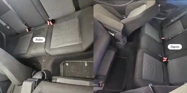 Antes e depois da limpeza profunda do interior traseiro